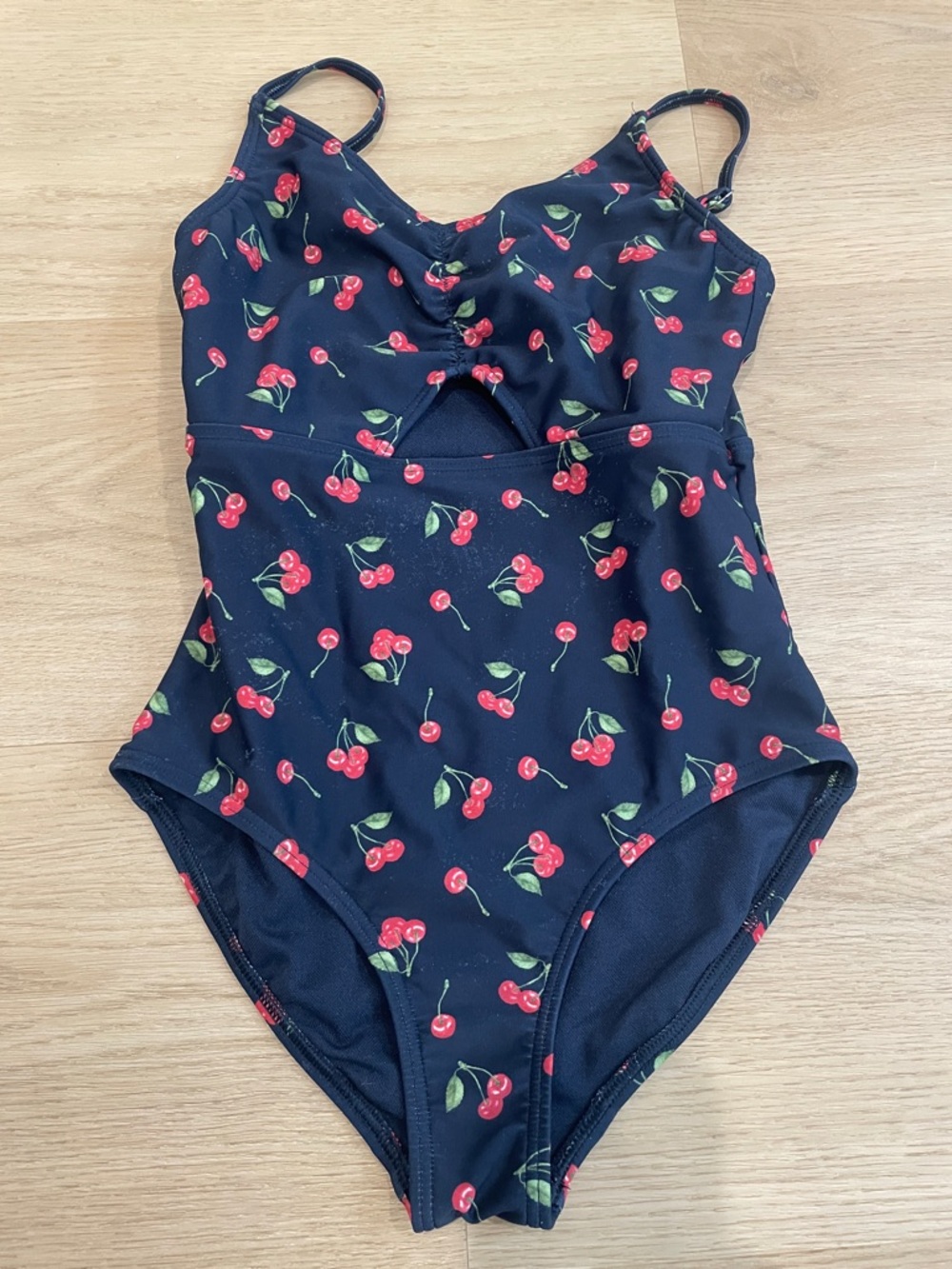abercrombie kids Navy One-Piece Swimsuit with Red Cherry Print